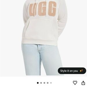 UGG Women's Rey Uggfluff Logo Hoodie nimbus/ sand womens size small